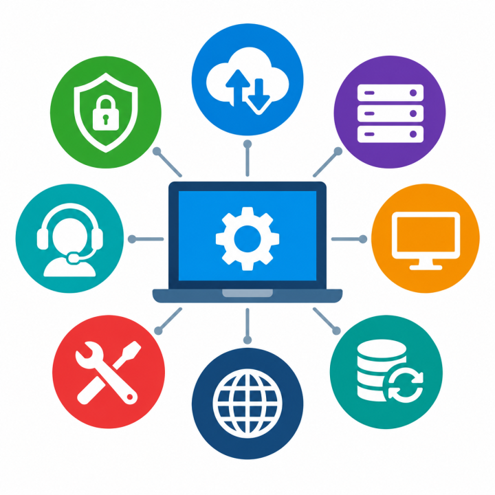 Service icons: Wifi, NAS devices, Computers, Network, Software